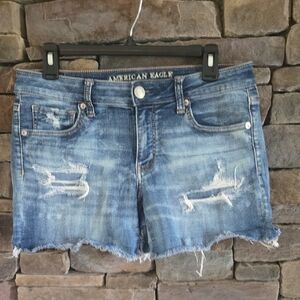 American Eagle Outfitters Blue Distressed Jean Shorts